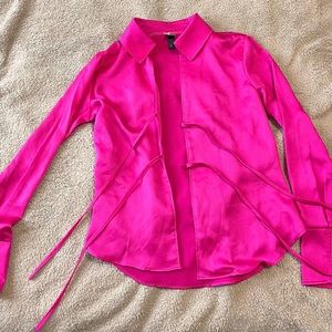 Wild fable xxs hot pink long sleeve collared tie dress shirt